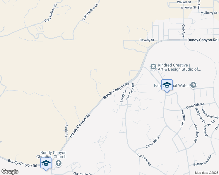 map of restaurants, bars, coffee shops, grocery stores, and more near Bundy Canyon Road in Wildomar