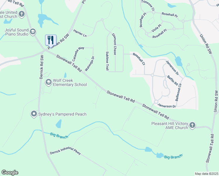 map of restaurants, bars, coffee shops, grocery stores, and more near 4376 Stonewall Tell Road in College Park