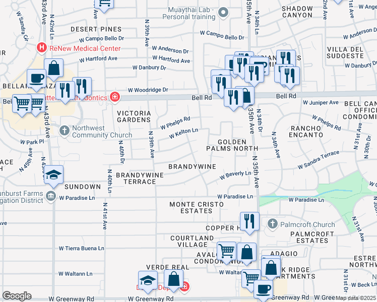 map of restaurants, bars, coffee shops, grocery stores, and more near 3741 West Aire Libre Avenue in Phoenix