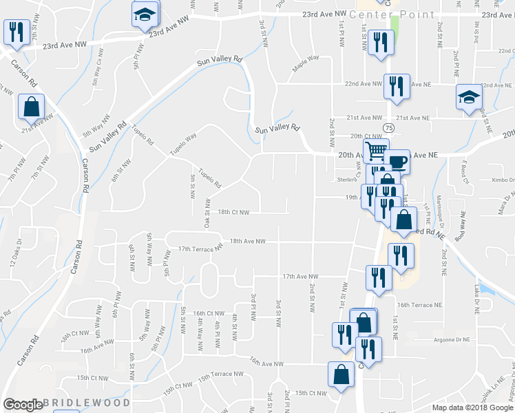 map of restaurants, bars, coffee shops, grocery stores, and more near 400 18th Court Northwest in Birmingham