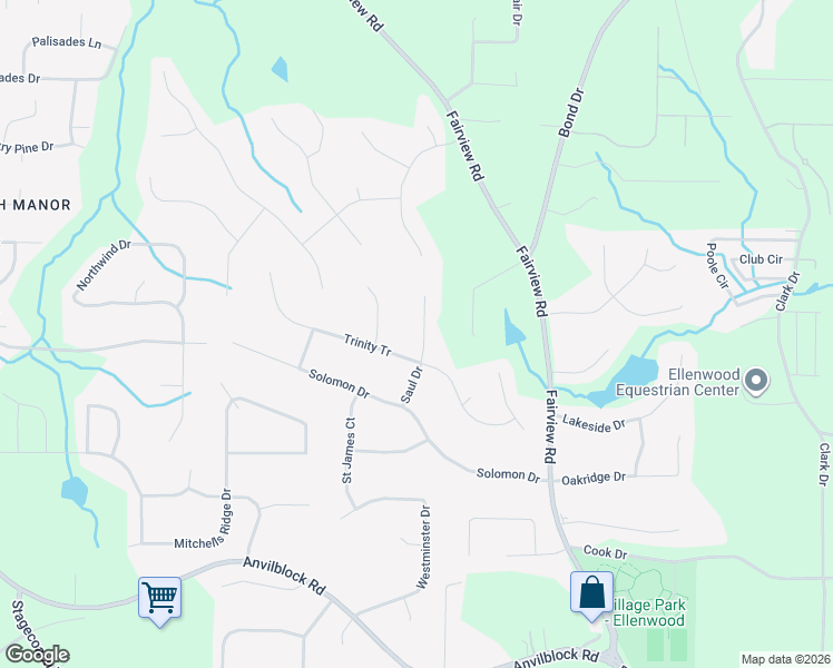 map of restaurants, bars, coffee shops, grocery stores, and more near 229 Saul Drive in Ellenwood