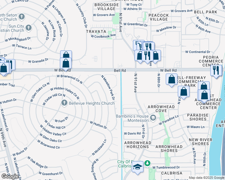 map of restaurants, bars, coffee shops, grocery stores, and more near 16801 North Pine Valley Drive in Sun City