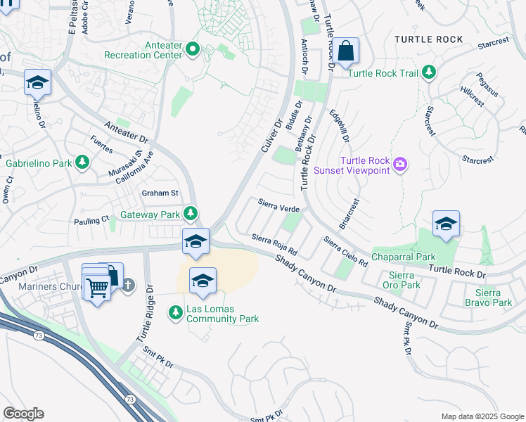 map of restaurants, bars, coffee shops, grocery stores, and more near 19422 Sierra Lago Road in Irvine