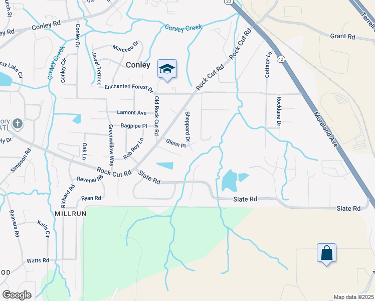 map of restaurants, bars, coffee shops, grocery stores, and more near 1767 Glenn Pl in Conley
