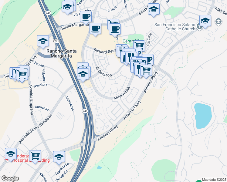 map of restaurants, bars, coffee shops, grocery stores, and more near 51 Calle De Los Ninos in Rancho Santa Margarita
