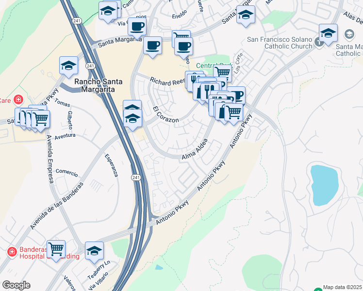 map of restaurants, bars, coffee shops, grocery stores, and more near 51 Calle De Los Ninos in Rancho Santa Margarita
