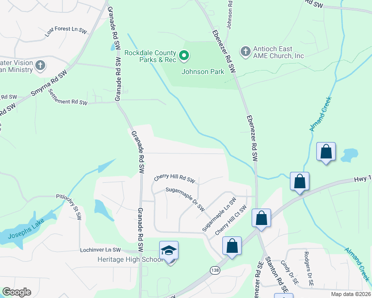 map of restaurants, bars, coffee shops, grocery stores, and more near 1785 McCollum Road Southwest in Conyers