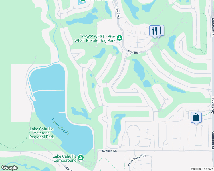 map of restaurants, bars, coffee shops, grocery stores, and more near 79880 Riviera in La Quinta