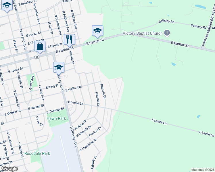map of restaurants, bars, coffee shops, grocery stores, and more near 710 South Valentine Drive in Sherman