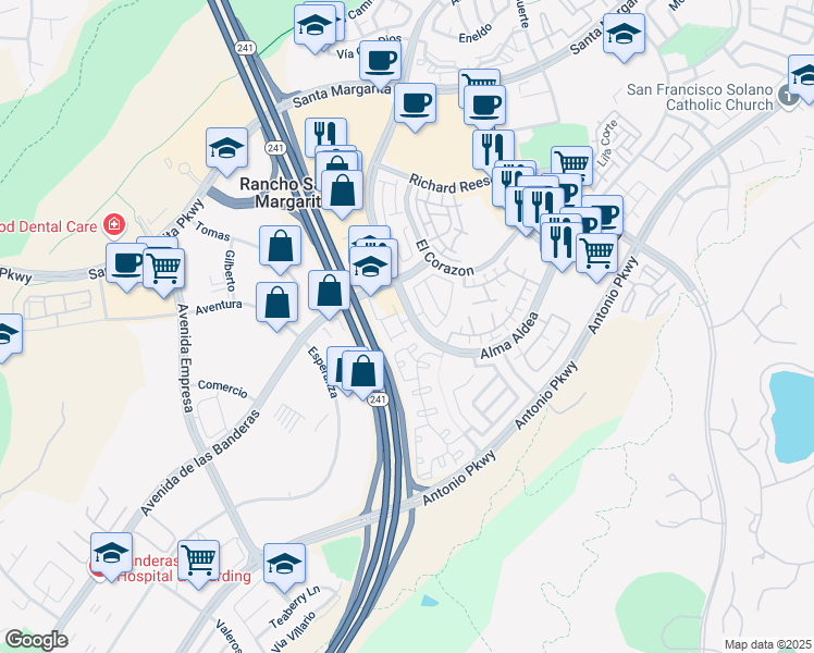 map of restaurants, bars, coffee shops, grocery stores, and more near 17 Castilla in Rancho Santa Margarita