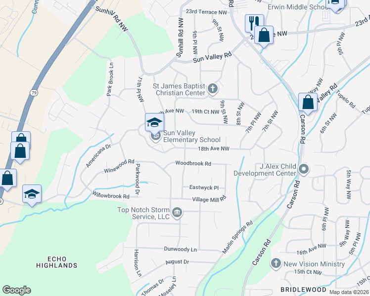 map of restaurants, bars, coffee shops, grocery stores, and more near 1010 18th Avenue Northwest in Birmingham