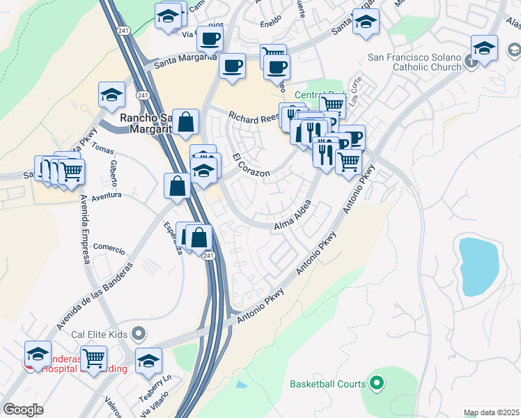 map of restaurants, bars, coffee shops, grocery stores, and more near 55 Calle De Luna in Rancho Santa Margarita