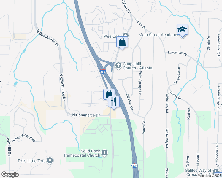 map of restaurants, bars, coffee shops, grocery stores, and more near 3114 Acapulco Way in East Point
