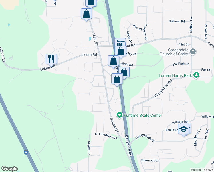 map of restaurants, bars, coffee shops, grocery stores, and more near 411 Jamestown Manor Drive in Gardendale