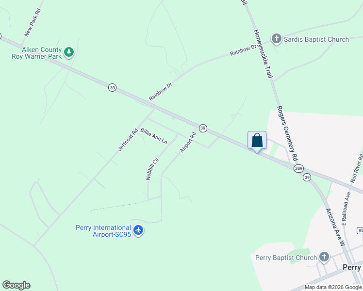 map of restaurants, bars, coffee shops, grocery stores, and more near 126 Airport Road in Wagener