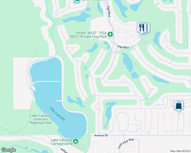 map of restaurants, bars, coffee shops, grocery stores, and more near 79880 Riviera in La Quinta
