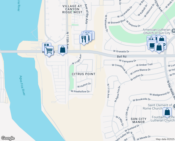 map of restaurants, bars, coffee shops, grocery stores, and more near 11330 West Amber Trail in Surprise