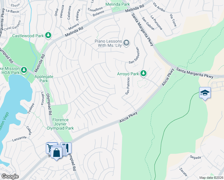 map of restaurants, bars, coffee shops, grocery stores, and more near 28862 Woodcreek in Mission Viejo