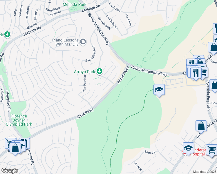 map of restaurants, bars, coffee shops, grocery stores, and more near 40 San Mateo in Rancho Santa Margarita