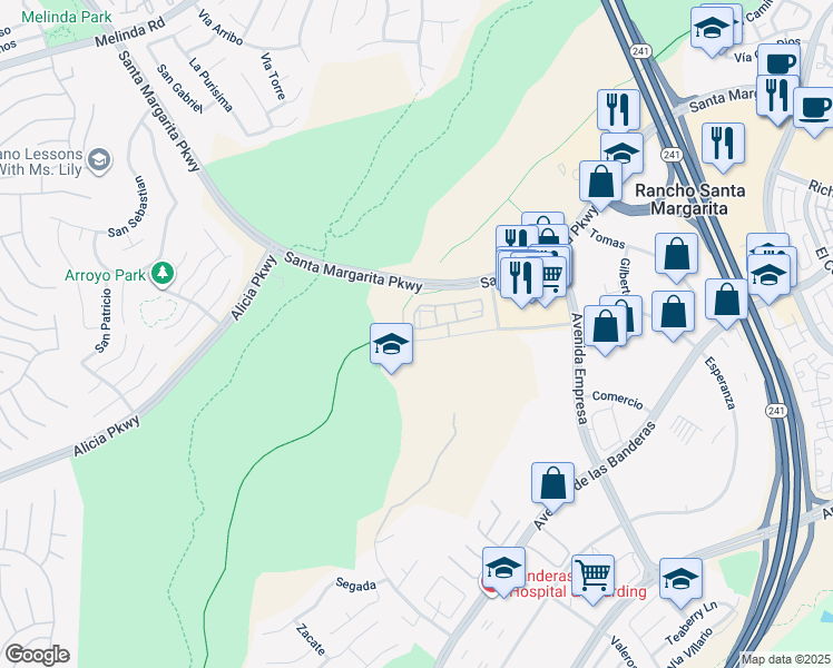 map of restaurants, bars, coffee shops, grocery stores, and more near 14 Abrigo in Rancho Santa Margarita