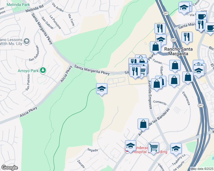 map of restaurants, bars, coffee shops, grocery stores, and more near 8 Abrigo in Rancho Santa Margarita