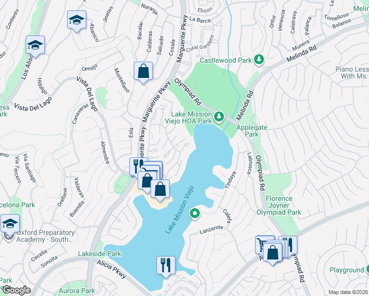 map of restaurants, bars, coffee shops, grocery stores, and more near 22462 Alcudia in Mission Viejo