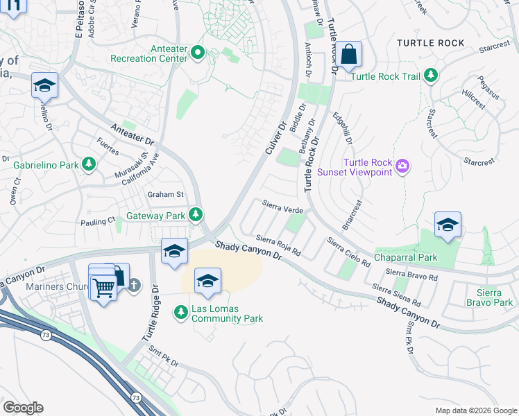 map of restaurants, bars, coffee shops, grocery stores, and more near 19412 Sierra Verde in Irvine