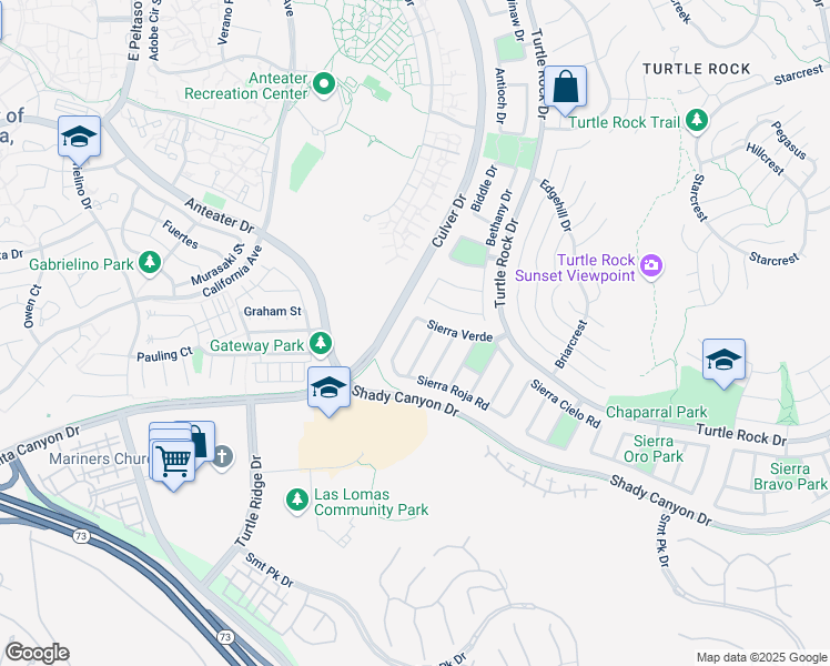 map of restaurants, bars, coffee shops, grocery stores, and more near 19411 Sierra Chula Road in Irvine