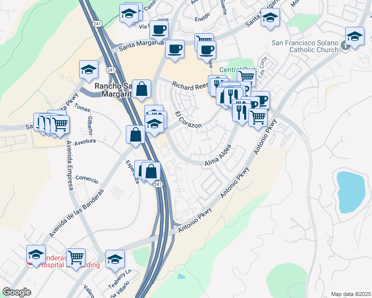 map of restaurants, bars, coffee shops, grocery stores, and more near 55 Calle De Luna in Rancho Santa Margarita