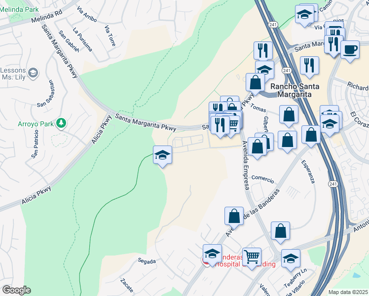 map of restaurants, bars, coffee shops, grocery stores, and more near 38 Abrigo in Rancho Santa Margarita