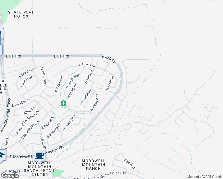 map of restaurants, bars, coffee shops, grocery stores, and more near 16486 North 109th Street in Scottsdale