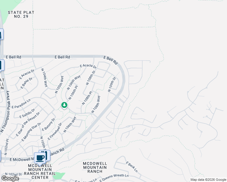 map of restaurants, bars, coffee shops, grocery stores, and more near 16486 North 109th Street in Scottsdale