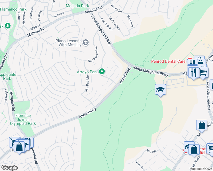 map of restaurants, bars, coffee shops, grocery stores, and more near 40 San Mateo in Rancho Santa Margarita
