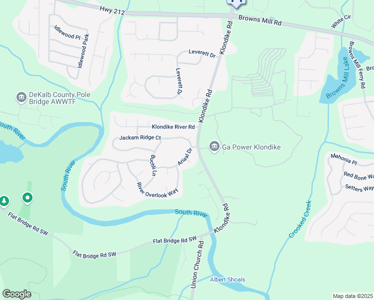 map of restaurants, bars, coffee shops, grocery stores, and more near 6314 Ariaal Drive in Stonecrest