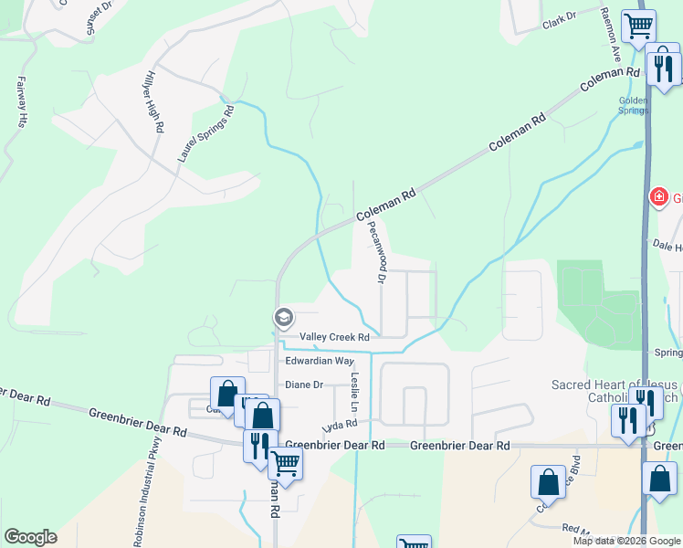 map of restaurants, bars, coffee shops, grocery stores, and more near 2617 Coleman Road in Anniston