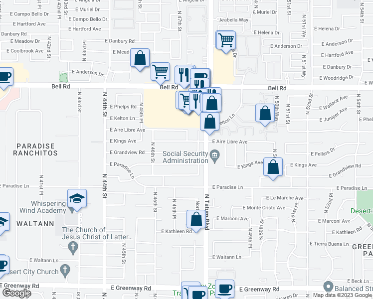 map of restaurants, bars, coffee shops, grocery stores, and more near 4702 East Grandview Road in Phoenix