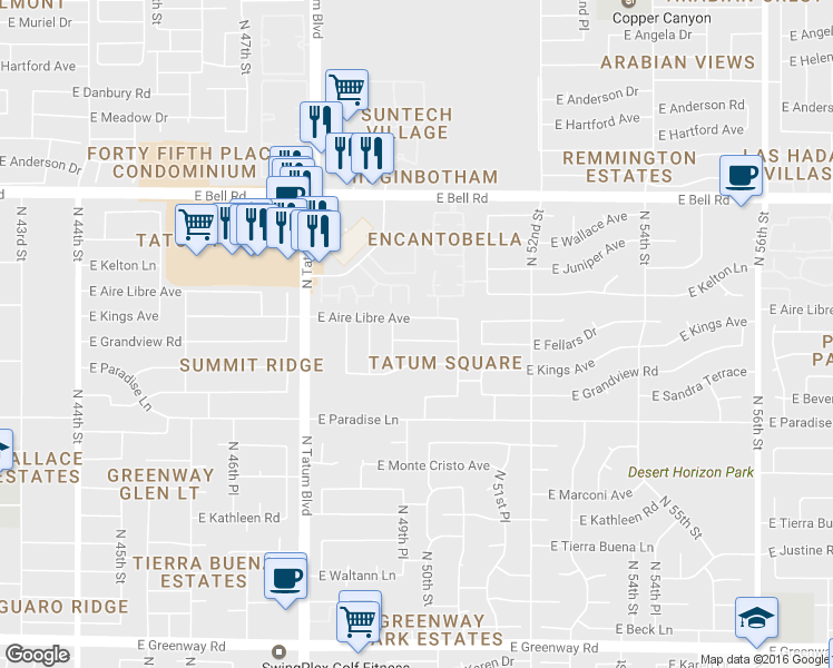 map of restaurants, bars, coffee shops, grocery stores, and more near 4944 East Fellars Drive in Scottsdale