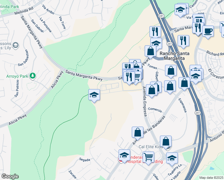 map of restaurants, bars, coffee shops, grocery stores, and more near 70 Abrigo in Rancho Santa Margarita