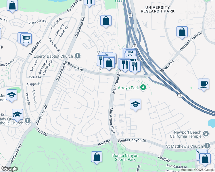 map of restaurants, bars, coffee shops, grocery stores, and more near 9 Leesbury Court in Newport Beach
