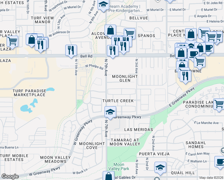 map of restaurants, bars, coffee shops, grocery stores, and more near 517 West Fellars Drive in Phoenix