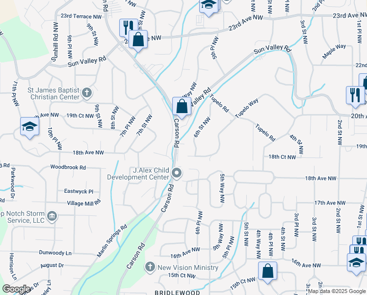 map of restaurants, bars, coffee shops, grocery stores, and more near 1804 6th Street Northwest in Center Point