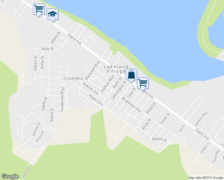 map of restaurants, bars, coffee shops, grocery stores, and more near Walls Street in Lake Elsinore