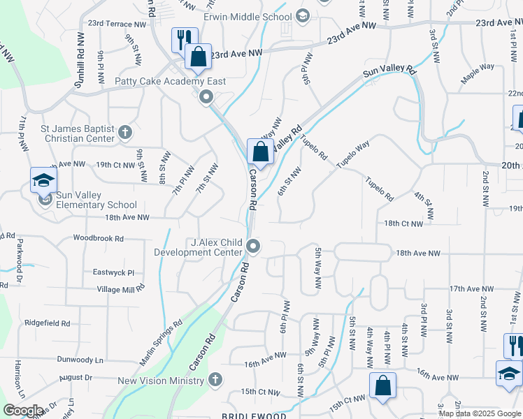 map of restaurants, bars, coffee shops, grocery stores, and more near 1804 6th Street Northwest in Center Point