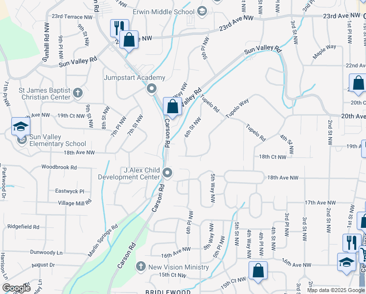 map of restaurants, bars, coffee shops, grocery stores, and more near 1804 6th Street Northwest in Center Point