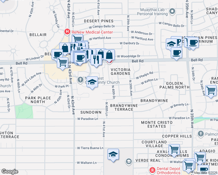 map of restaurants, bars, coffee shops, grocery stores, and more near 4037 West Kelton Avenue in Phoenix