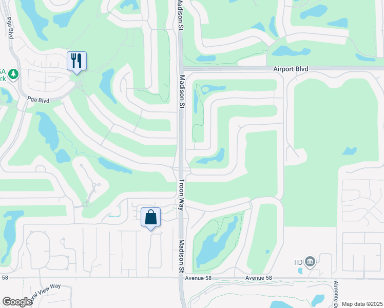 map of restaurants, bars, coffee shops, grocery stores, and more near 56760 Muirfield Village in La Quinta