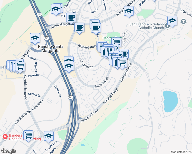 map of restaurants, bars, coffee shops, grocery stores, and more near 2 Calle De Los Grabados in Rancho Santa Margarita