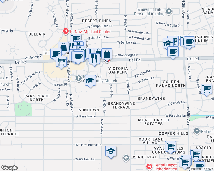 map of restaurants, bars, coffee shops, grocery stores, and more near 4037 West Kelton Avenue in Phoenix