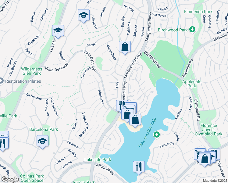 map of restaurants, bars, coffee shops, grocery stores, and more near 22476 Almaden in Mission Viejo