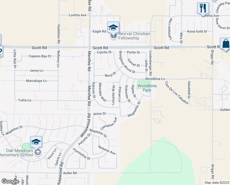 map of restaurants, bars, coffee shops, grocery stores, and more near 33352 Lazurite Way in Menifee